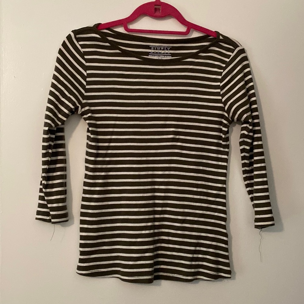 Olive green and white striped quarter sleeve T